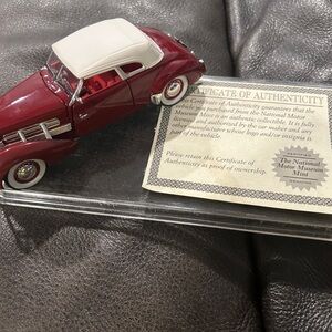 1937 Cord 812 Vintage Red Convertible Model Car with White Top